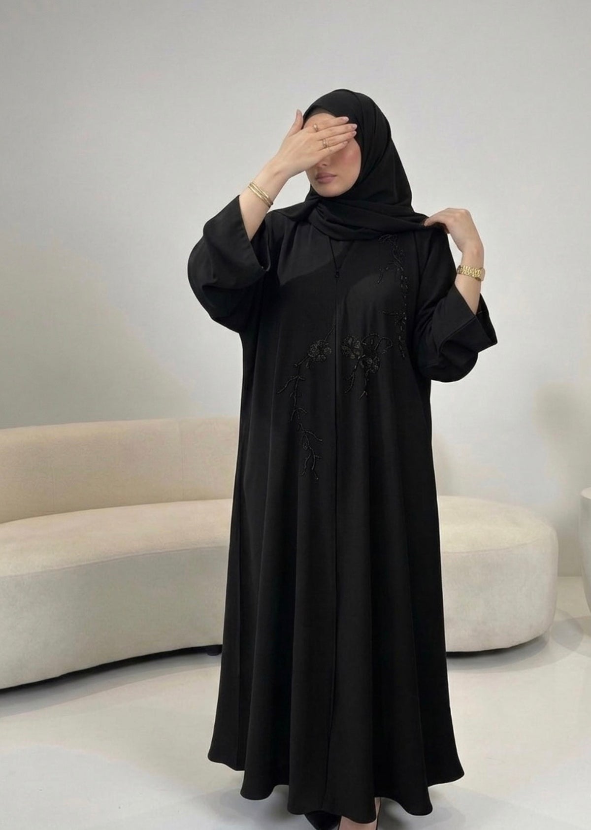 Black Nida Abaya 3D Floral
