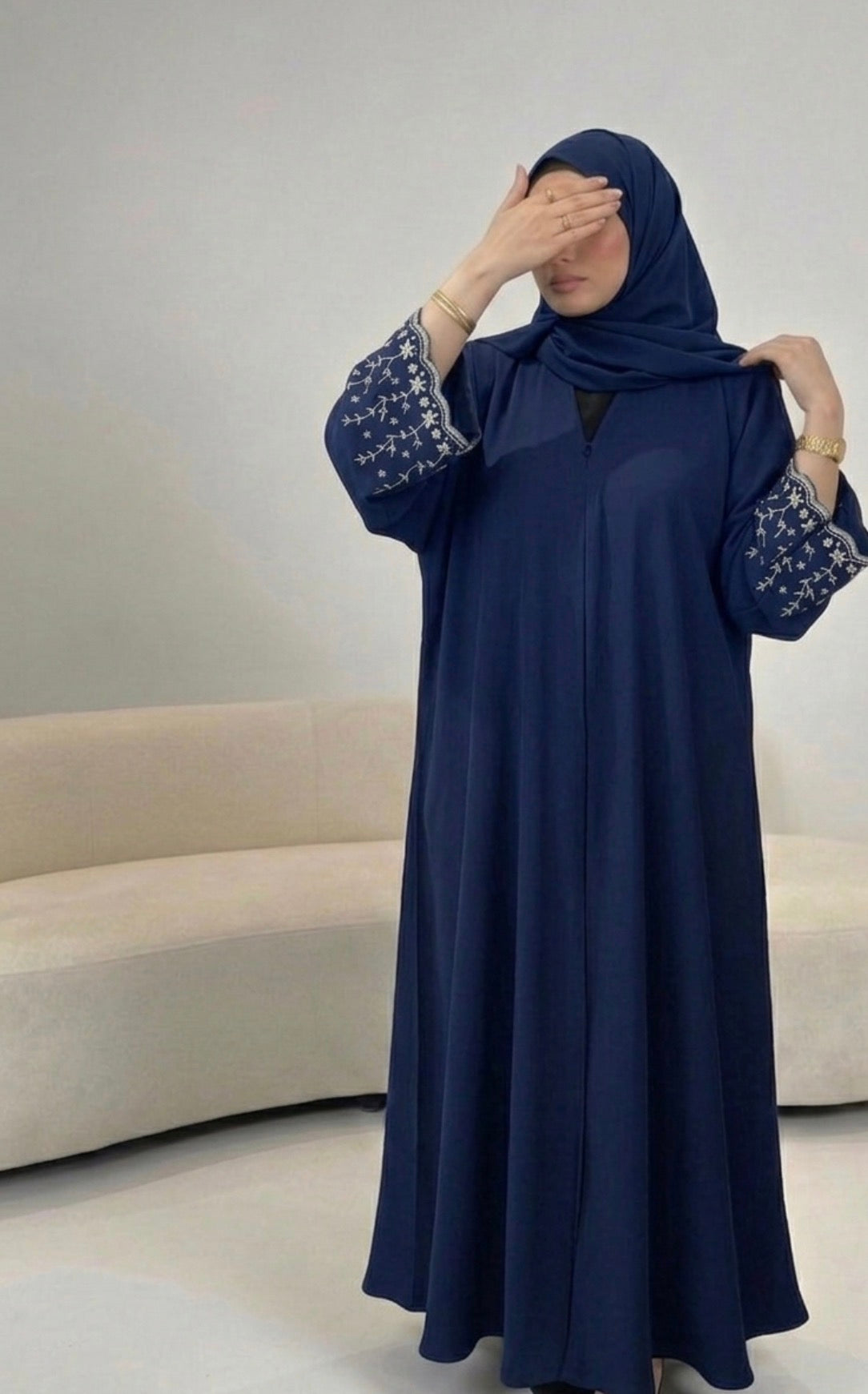 Luxury Navy Abaya Embellished Sleeves