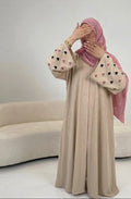 Heart Embroidered Open Abaya