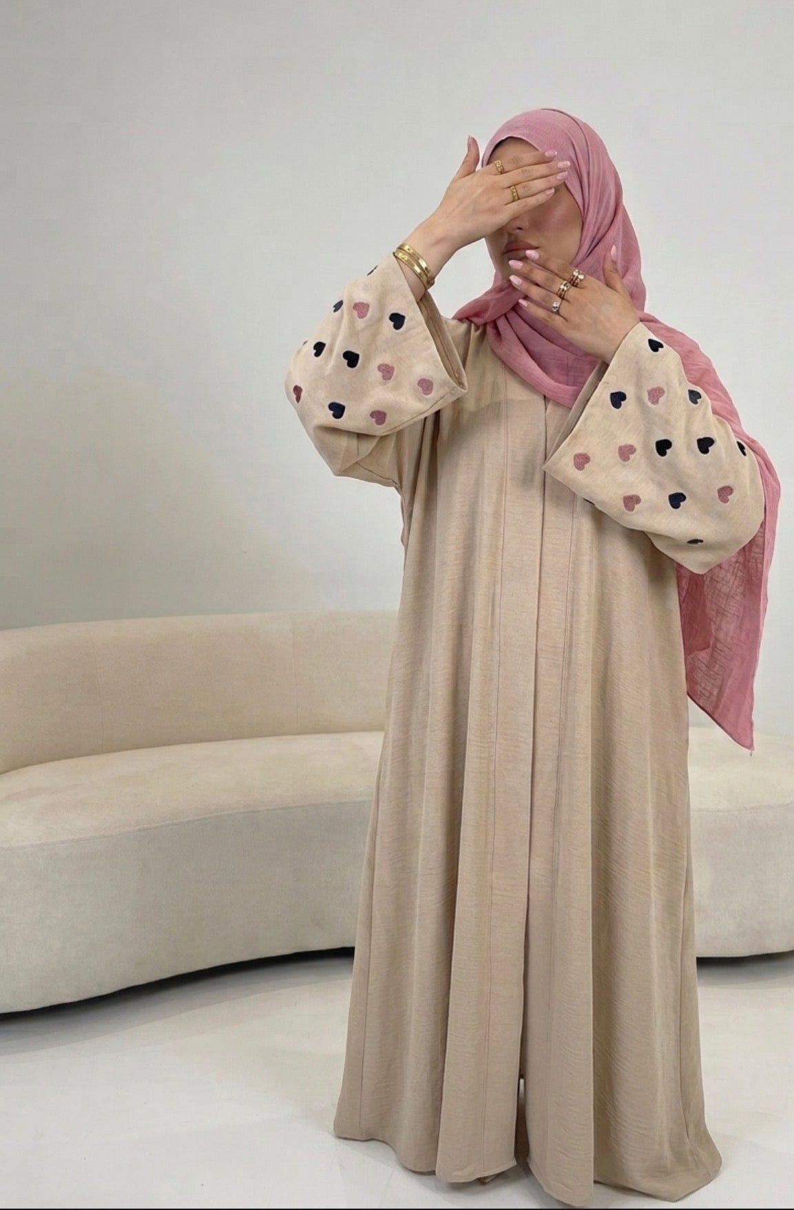 Heart Embroidered Open Abaya