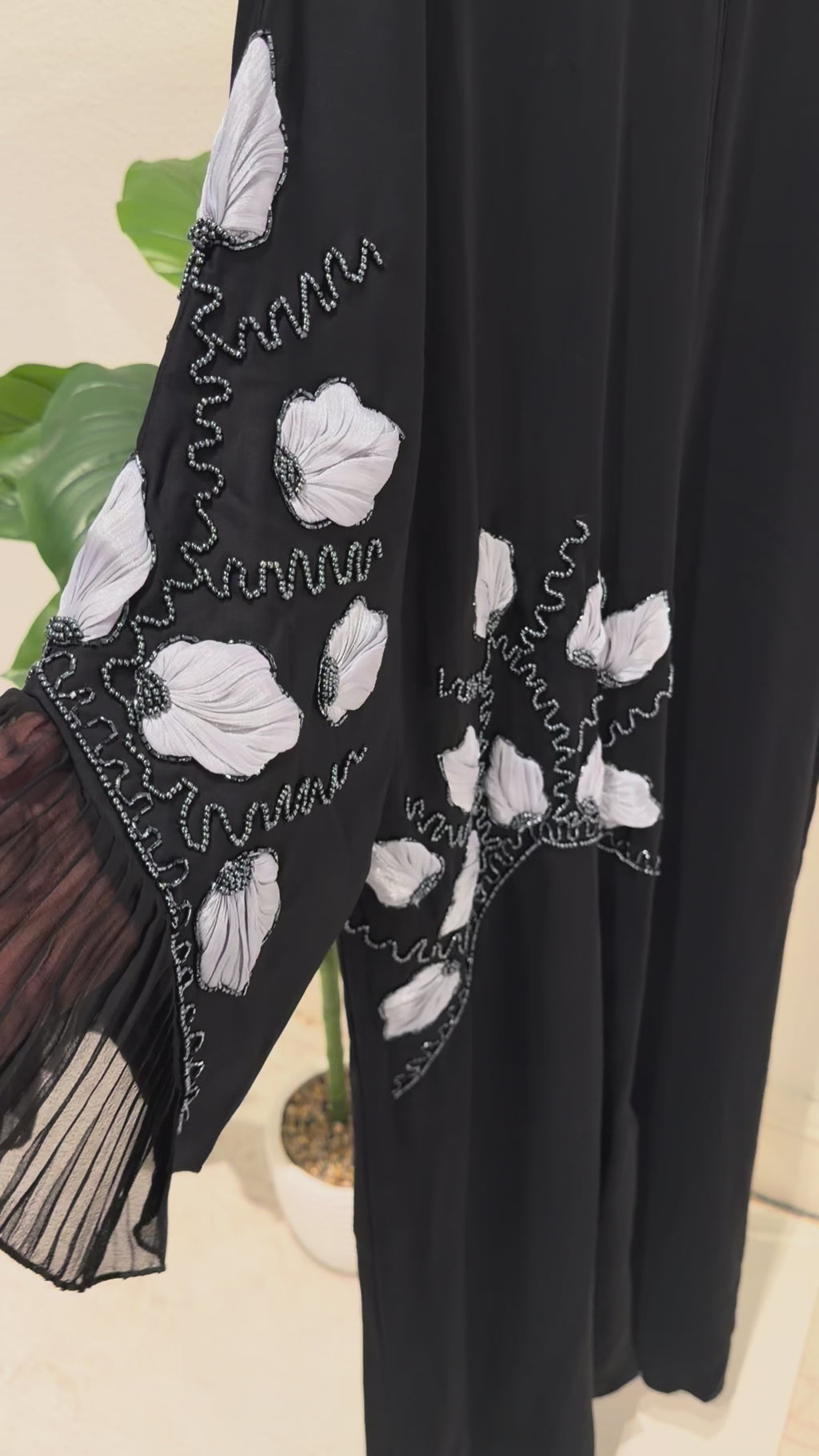 Black abaya with 3D bleu flowers